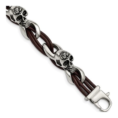 Stainless Steel Skulls Leather Bracelet