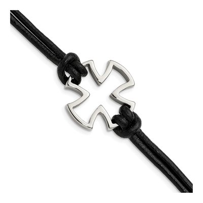 Stainless Steel Cross Leather Bracelet