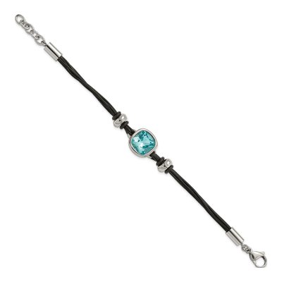 Stainless Steel Blue Glass Leather Bracelet – view 3