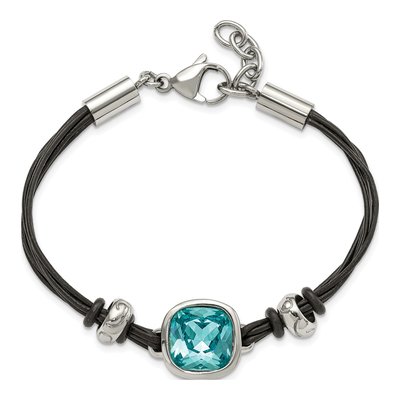 Stainless Steel Blue Glass Leather Bracelet – view 4