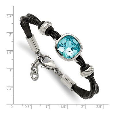 Stainless Steel Blue Glass Leather Bracelet – view 5