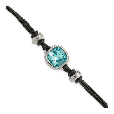 Stainless Steel Blue Glass Leather Bracelet