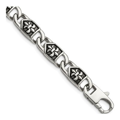 Stainless Steel Fleur de Lis Link Bracelet