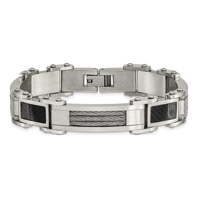 Stainless Steel Carbon Fiber Link Bracelet – view 5