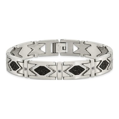 Black Stainless Steel CZ Leather Bracelet – view 5