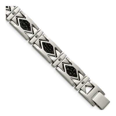 Black Stainless Steel CZ Leather Bracelet
