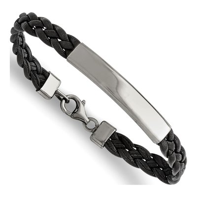 Stainless Steel Braided Leather ID Bracelet