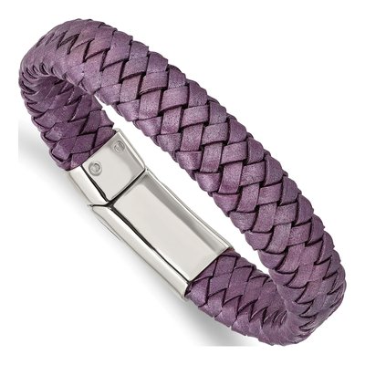 Stainless Steel Purple Leather Bracelet