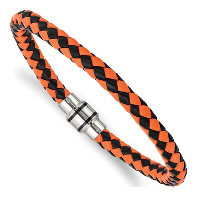 Black Stainless Steel Braided Leather Bracelet