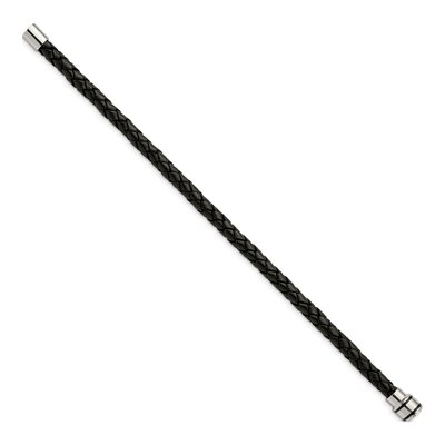Black Stainless Steel Black Leather Bracelet – view 4