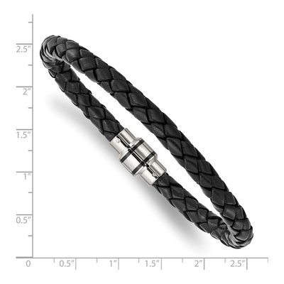 Black Stainless Steel Black Leather Bracelet – view 5