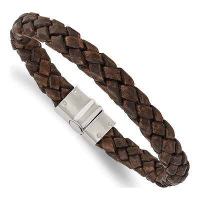 Stainless Steel Brown Leather Bracelet