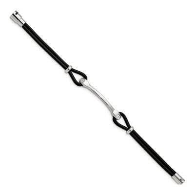 Stainless Steel Black Leather ID Bracelet – view 4