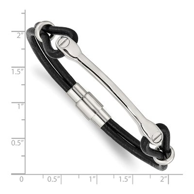 Stainless Steel Black Leather ID Bracelet – view 6