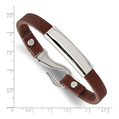 Stainless Steel Brown Leather ID Bracelet – view 4