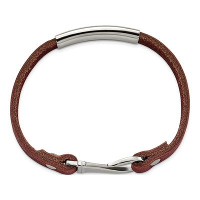 Stainless Steel Brown Leather ID Bracelet – view 5