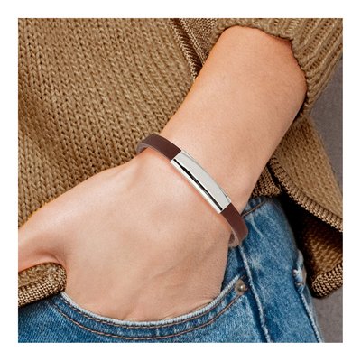 Stainless Steel Brown Leather ID Bracelet – view 6