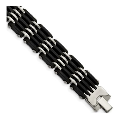 Stainless Steel Black Rubber Bracelet