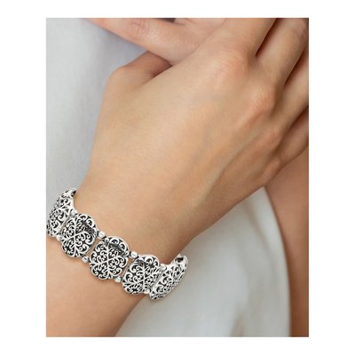 Stainless Steel Antiqued Oval Stretch Bracelet – view 5