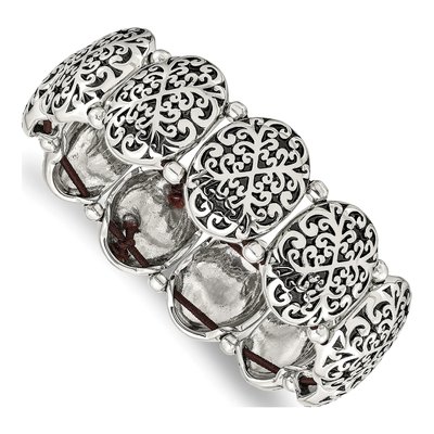 Stainless Steel Antiqued Oval Stretch Bracelet