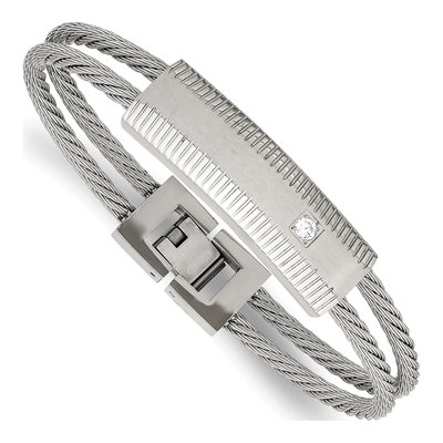 Stainless Steel CZ Wire ID Bracelet