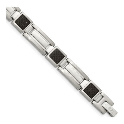 Stainless Steel Carbon Fiber Link Bracelet