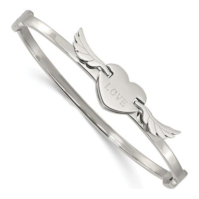 Stainless Steel LOVE Heart Wings Bangle Bracelet