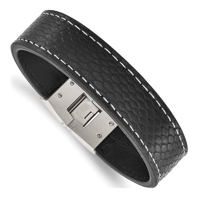 Stainless Steel Black Leather Bracelet
