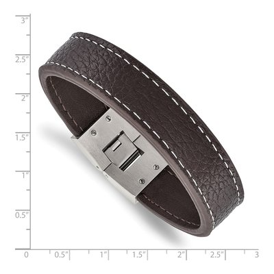 Stainless Steel Brown Leather Bracelet – view 4