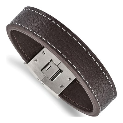 Stainless Steel Brown Leather Bracelet