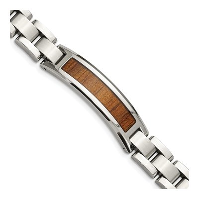 Stainless Steel Koa Wood ID Bracelet
