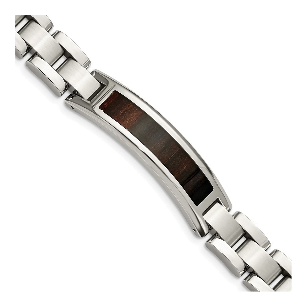Men's Chisel Steel & Black Koa Wood ID Bracelet