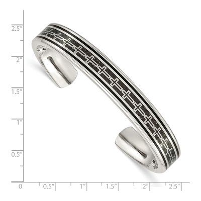 Black Stainless Steel Black Carbon Fiber Cross Cuff Bracelet – view 5