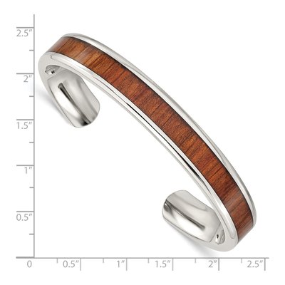 Stainless Steel Koa Wood Inlay Cuff Bracelet – view 5