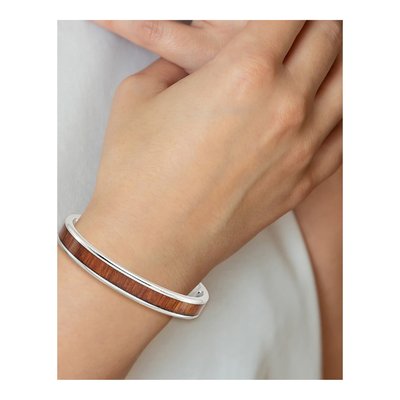 Stainless Steel Koa Wood Inlay Cuff Bracelet – view 6