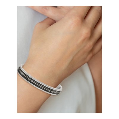 Stainless Steel Black Carbon Fiber Cross Cuff Bracelet – view 5