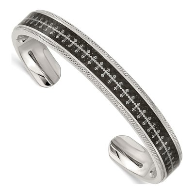 Stainless Steel Black Carbon Fiber Cross Cuff Bracelet