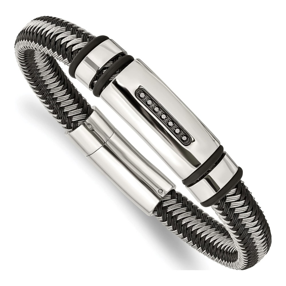 Men's Stainless Steel Black IP Diamond Bracelet