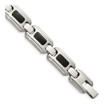 Stainless Steel Carbon Fiber Link Bracelet