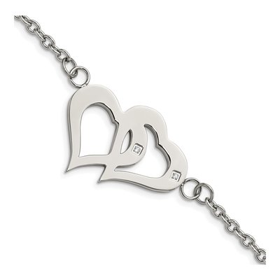 Stainless Steel CZ Heart Bracelet