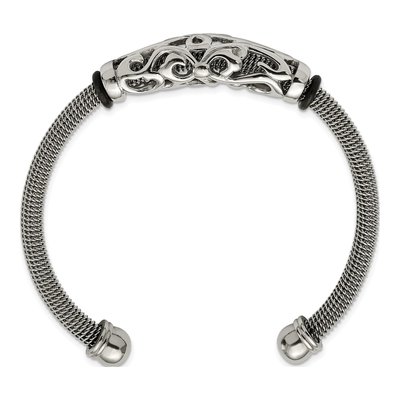 Stainless Steel Mesh Black Rubber Cuff Bracelet – view 3