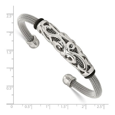 Stainless Steel Mesh Black Rubber Cuff Bracelet – view 4