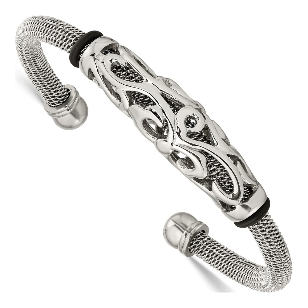 Chisel Stainless Steel Mesh & Black Rubber Bangle