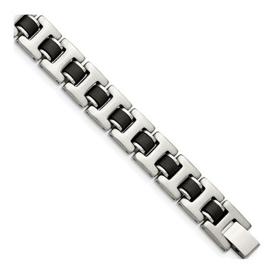 Stainless Steel Black Rubber Bracelet