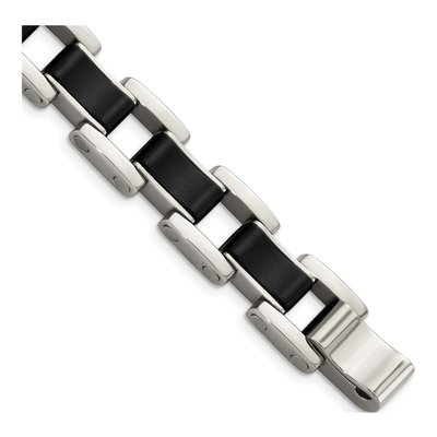 Stainless Steel Black Rubber Bracelet