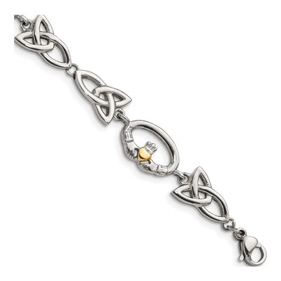 Stainless Steel Yellow IP Claddagh Bracelet, 7.75in – view 2