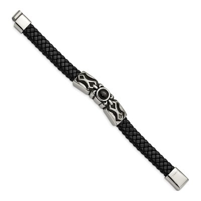 Stainless Steel Onyx Leather Bracelet – view 4