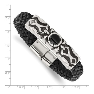 Stainless Steel Onyx Leather Bracelet – view 5