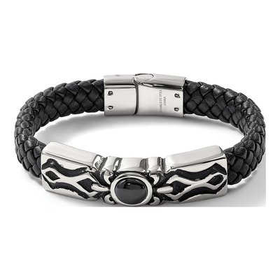 Stainless Steel Onyx Leather Bracelet – view 7