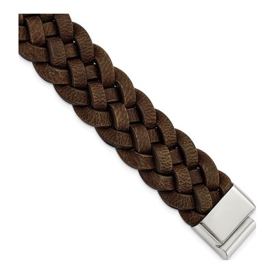 Stainless Steel Brown Leather Bracelet